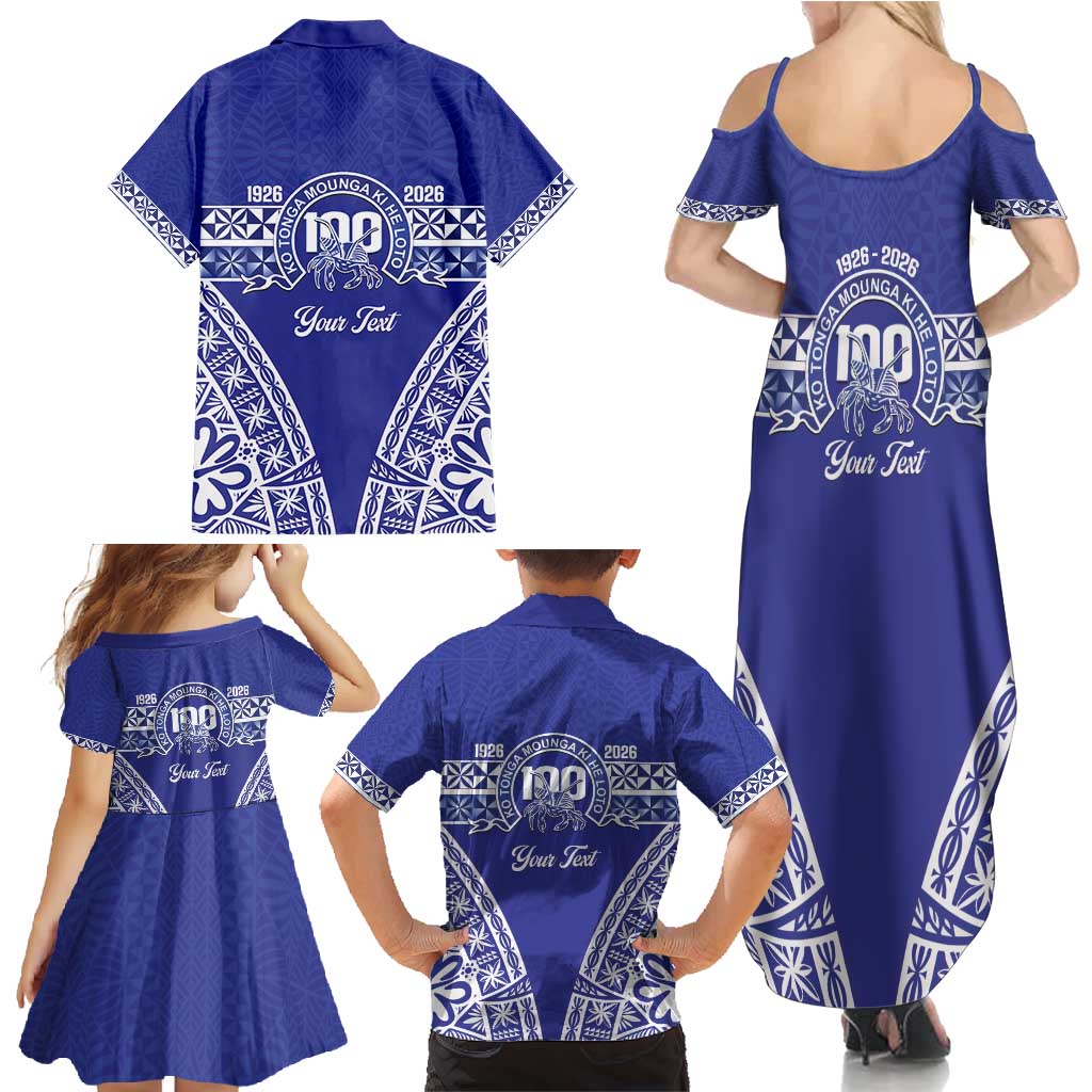 Personalised Queen Salote College Family Matching Summer Maxi Dress and Hawaiian Shirt Kolisi Fefine 100th Anniversary Kupesi Blue - Polynesian Pride