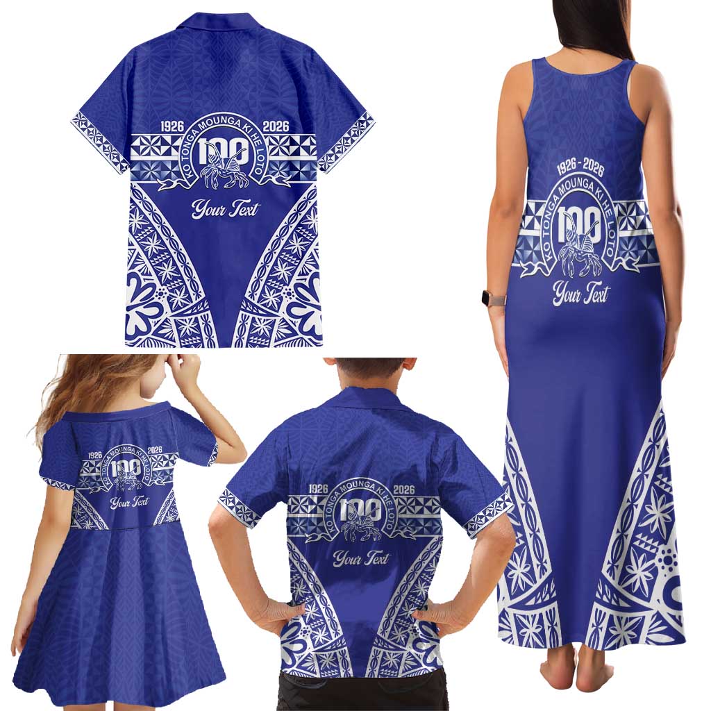 Personalised Queen Salote College Family Matching Tank Maxi Dress and Hawaiian Shirt Kolisi Fefine 100th Anniversary Kupesi Blue - undefined