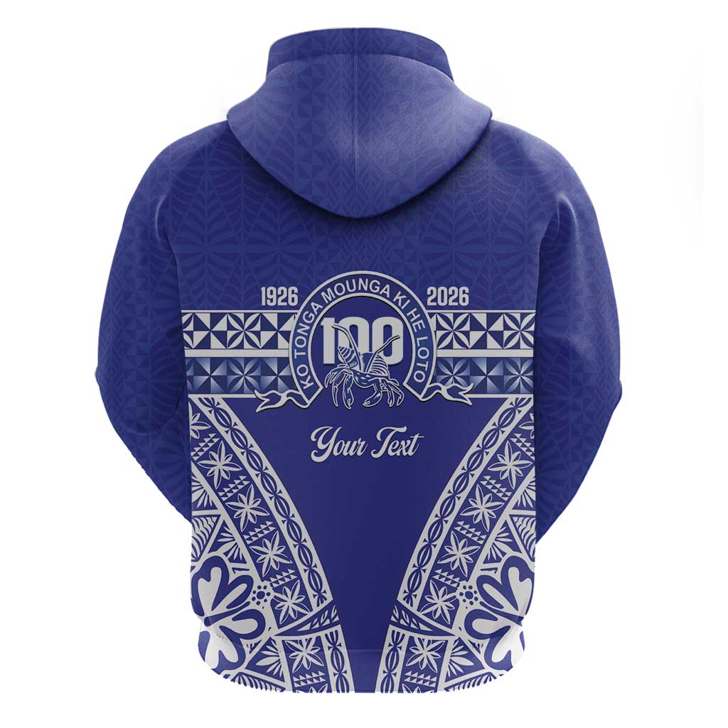Personalised Queen Salote College Hoodie Kolisi Fefine 100th Anniversary Kupesi Blue - Polynesian Pride