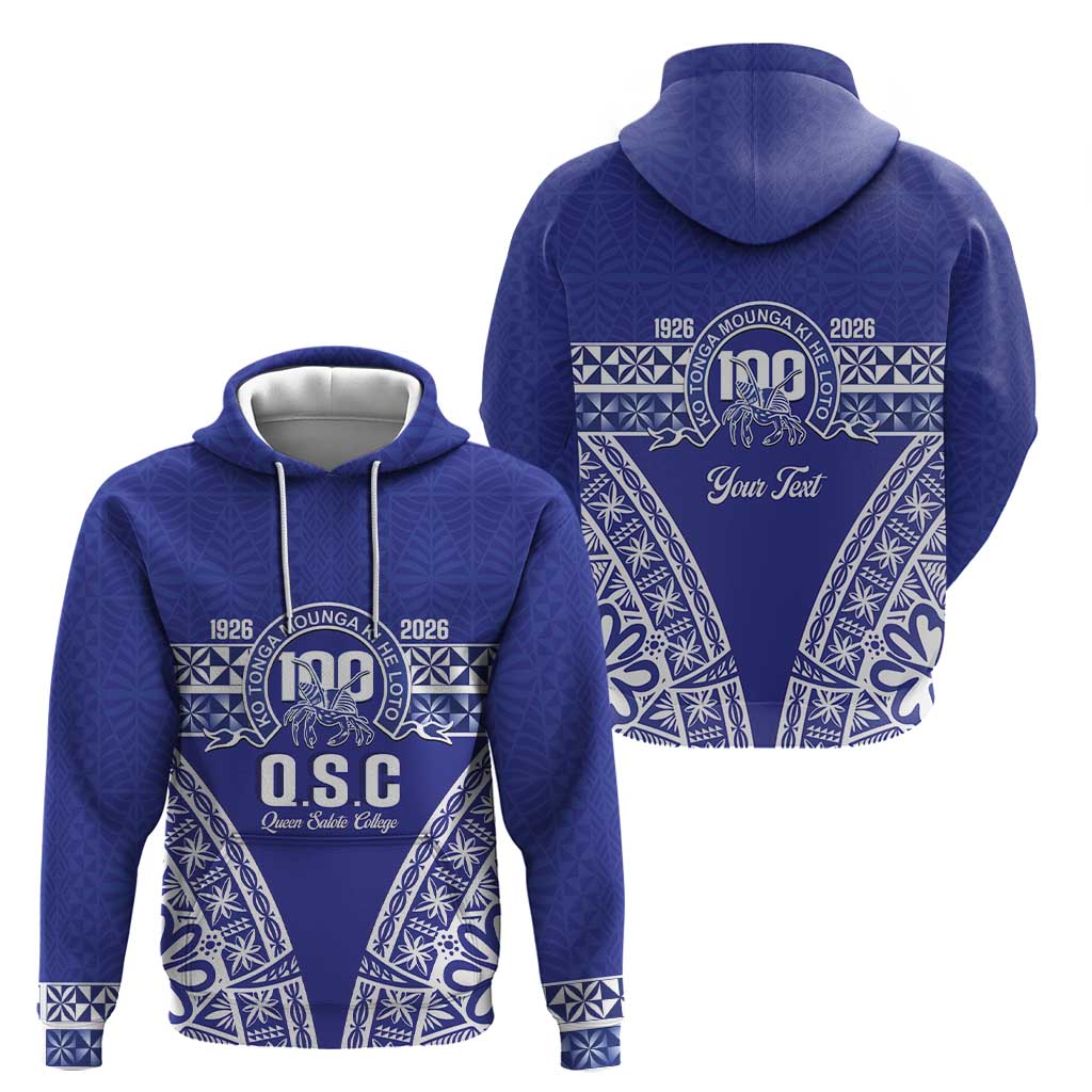 Personalised Queen Salote College Hoodie Kolisi Fefine 100th Anniversary Kupesi Blue - Polynesian Pride
