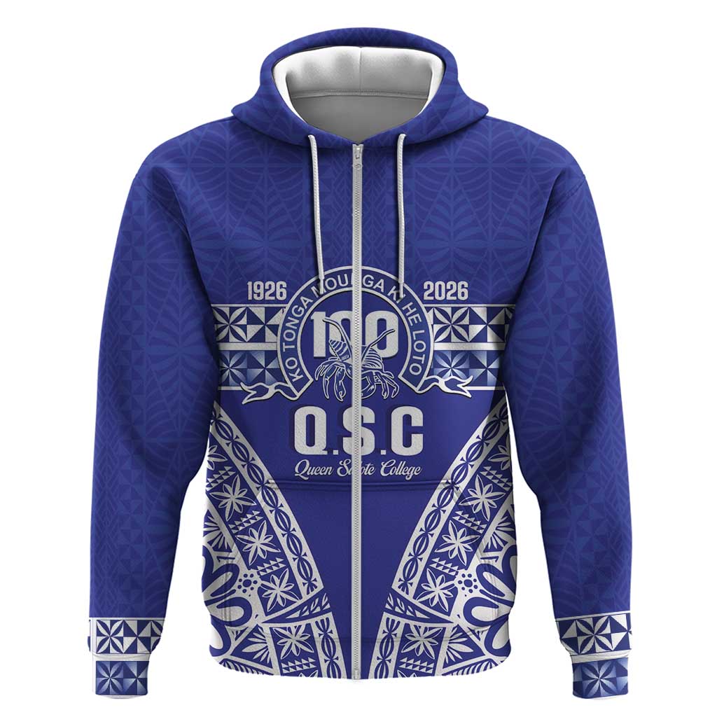 Personalised Queen Salote College Hoodie Kolisi Fefine 100th Anniversary Kupesi Blue - Polynesian Pride