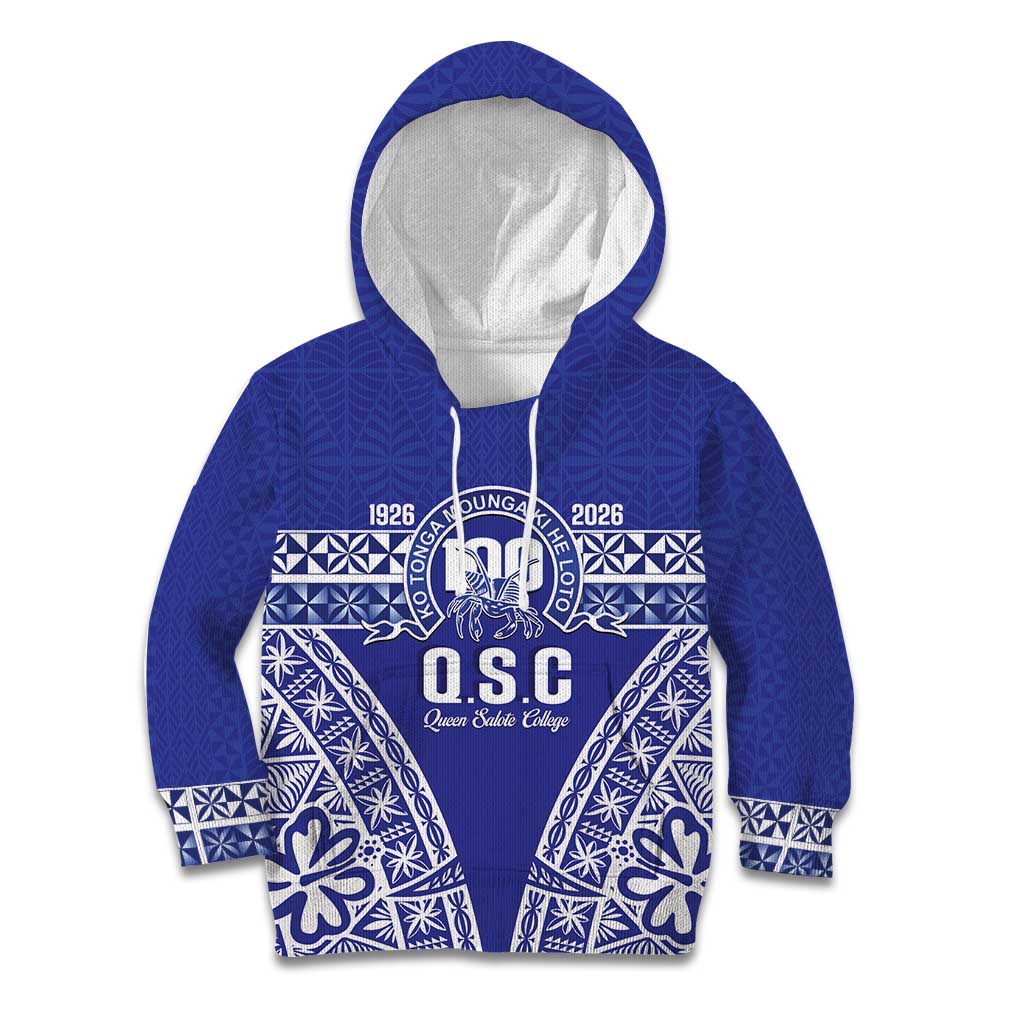 Personalised Queen Salote College Kid Hoodie Kolisi Fefine 100th Anniversary Kupesi Blue - Polynesian Pride