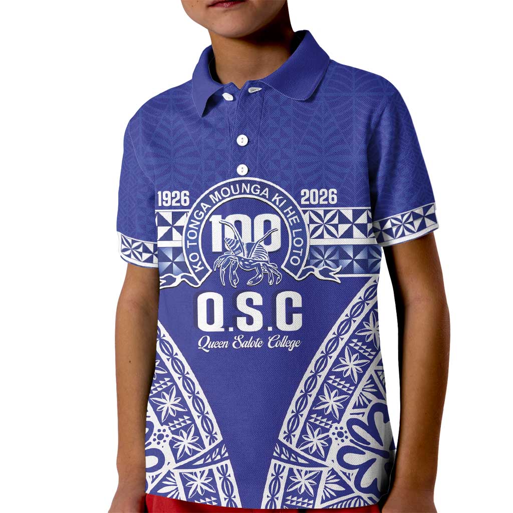 Personalised Queen Salote College Kid Polo Shirt Kolisi Fefine 100th Anniversary Kupesi Blue - Polynesian Pride