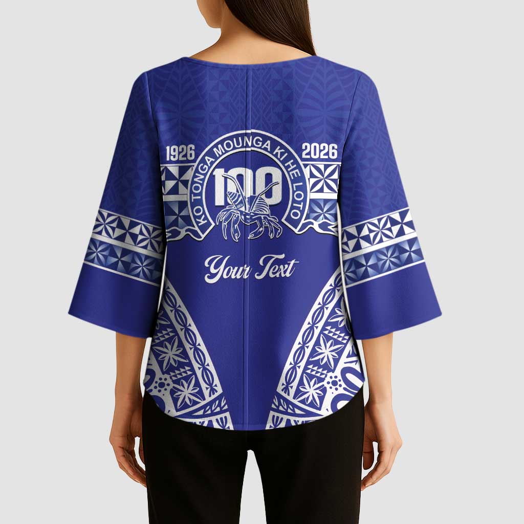 Personalised Queen Salote College Kimono Sleeve Blouse Kolisi Fefine 100th Anniversary Kupesi Blue - Polynesian Pride