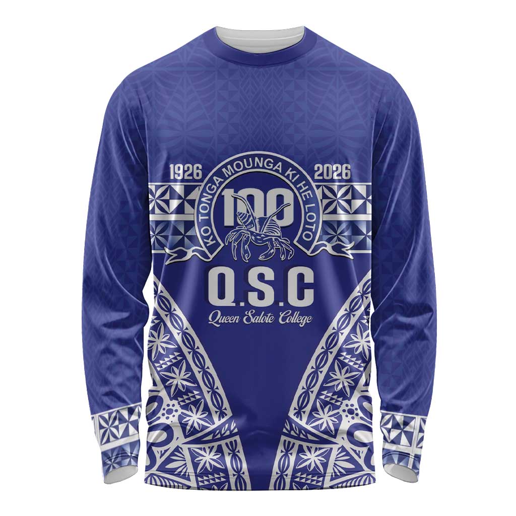 Personalised Queen Salote College Long Sleeve Shirt Kolisi Fefine 100th Anniversary Kupesi Blue - Polynesian Pride