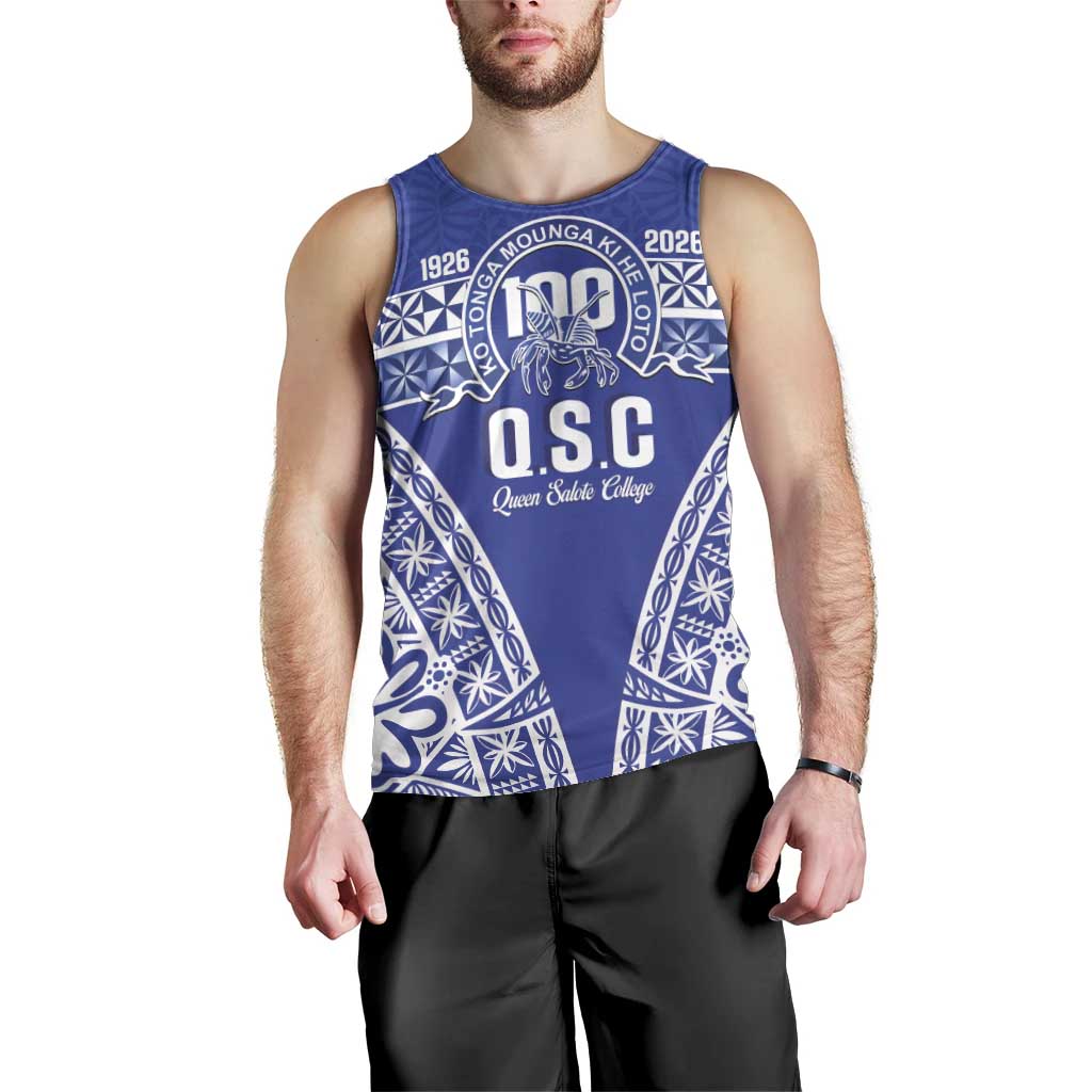 Personalised Queen Salote College Men Tank Top Kolisi Fefine 100th Anniversary Kupesi Blue - Polynesian Pride