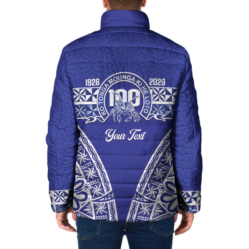 Personalised Queen Salote College Padded Jacket Kolisi Fefine 100th Anniversary Kupesi Blue - Polynesian Pride