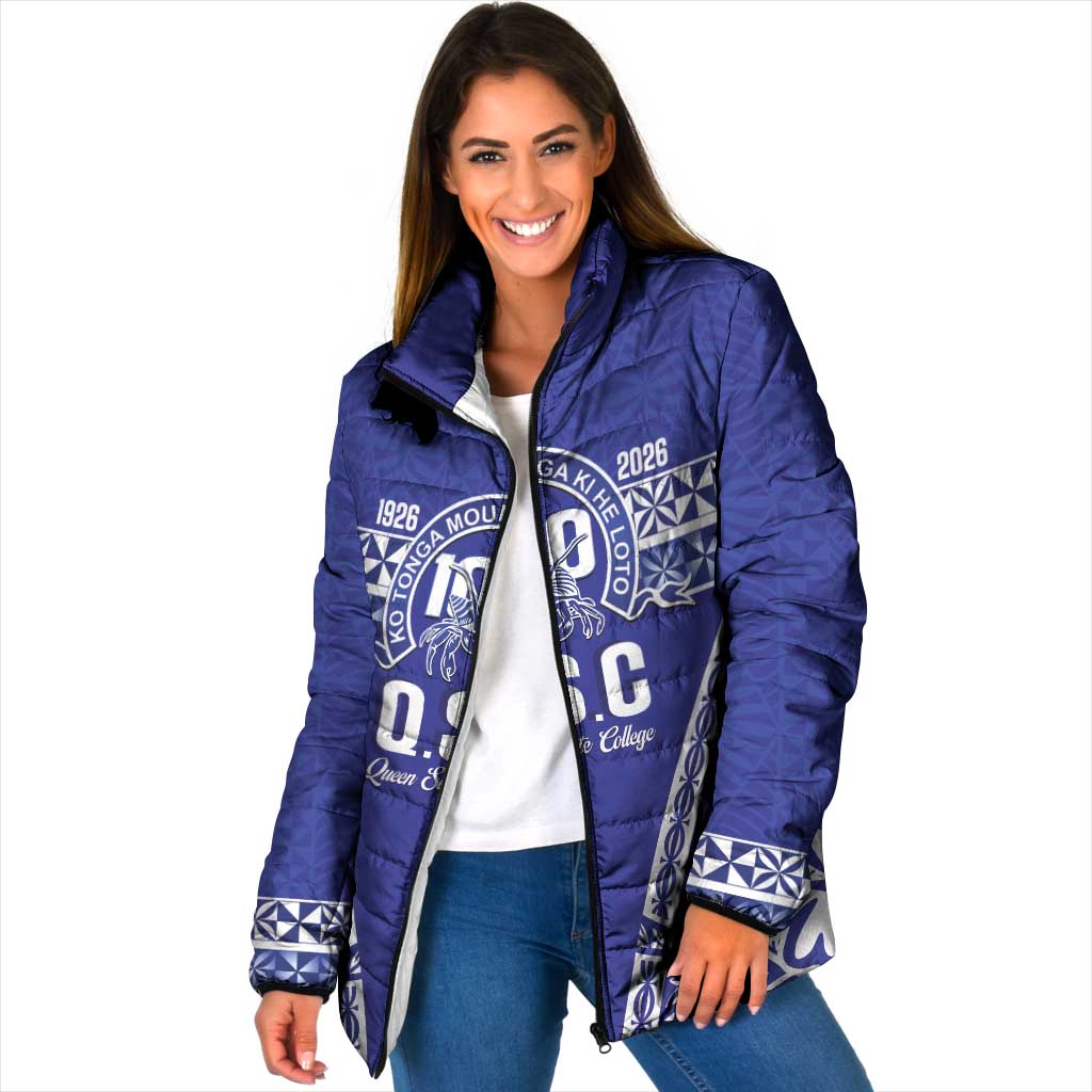 Personalised Queen Salote College Padded Jacket Kolisi Fefine 100th Anniversary Kupesi Blue - Polynesian Pride