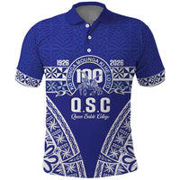 Personalised Queen Salote College Polo Shirt Kolisi Fefine 100th Anniversary Kupesi Blue - Polynesian Pride