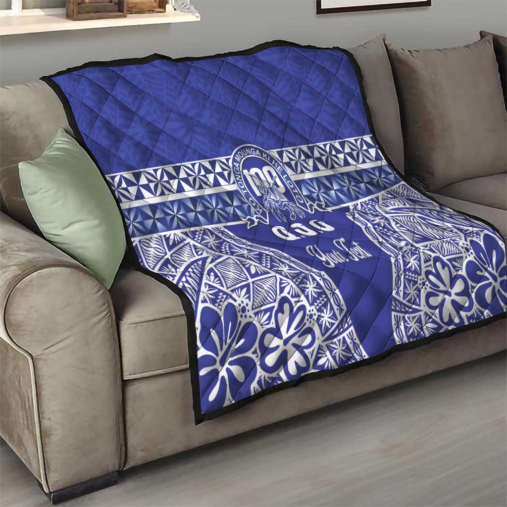 Personalised Queen Salote College Quilt Kolisi Fefine 100th Anniversary Kupesi Blue - Polynesian Pride