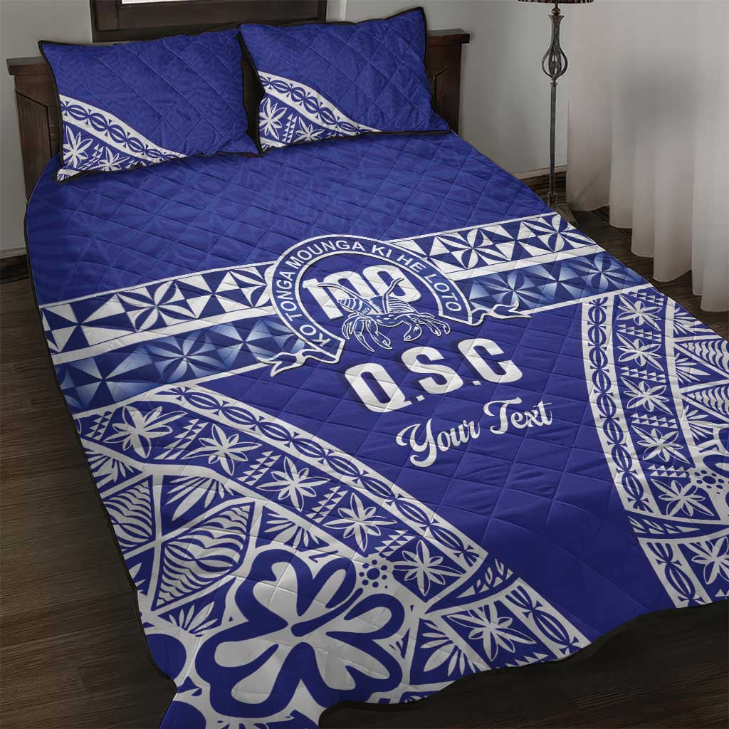 Personalised Queen Salote College Quilt Bed Set Kolisi Fefine 100th Anniversary Kupesi Blue - Polynesian Pride