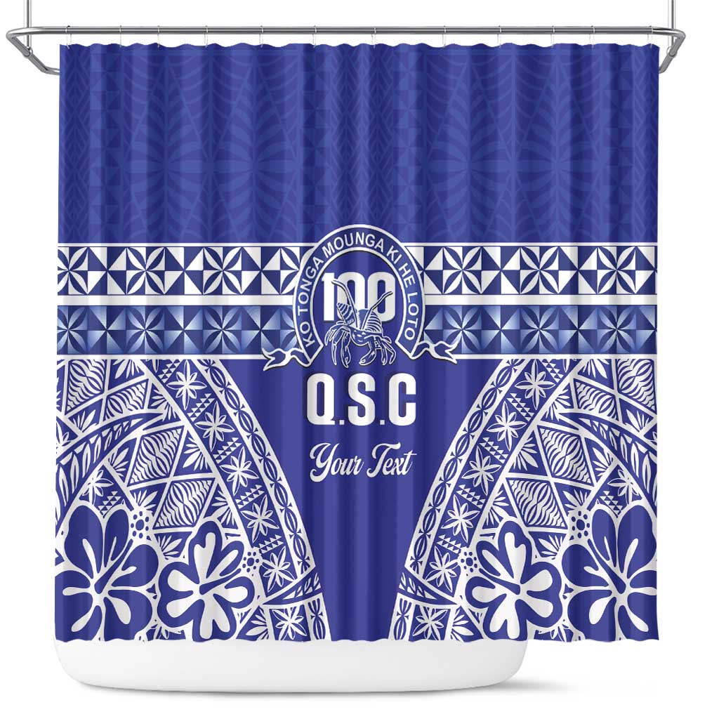 Personalised Queen Salote College Shower Curtain Kolisi Fefine 100th Anniversary Kupesi Blue - Polynesian Pride