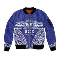 Personalised Queen Salote College Sleeve Zip Bomber Jacket Kolisi Fefine 100th Anniversary Kupesi Blue - Polynesian Pride