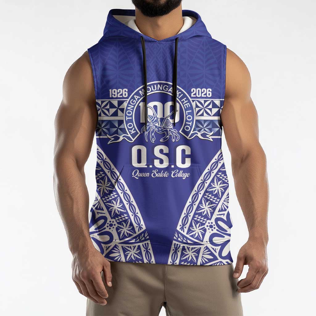Personalised Queen Salote College Sleeveless Hoodie Kolisi Fefine 100th Anniversary Kupesi Blue - Polynesian Pride
