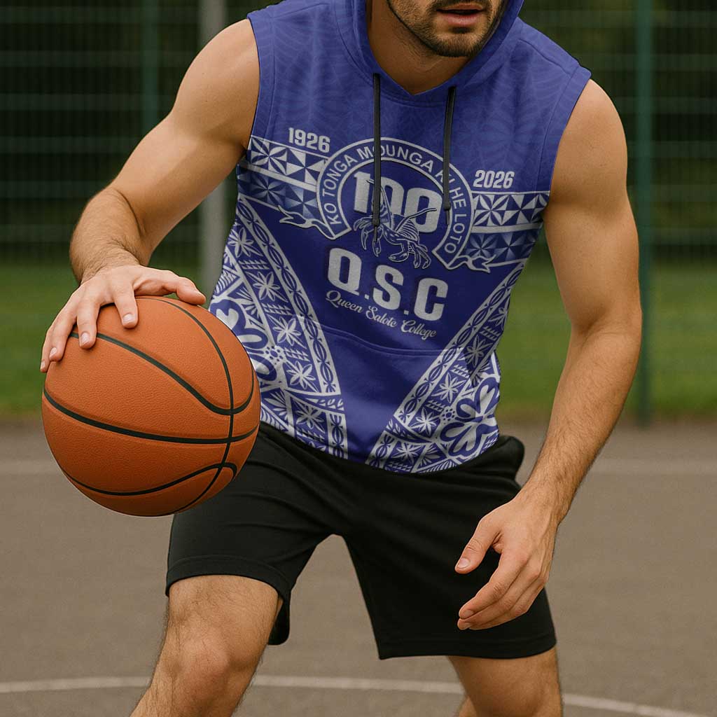 Personalised Queen Salote College Sleeveless Hoodie Kolisi Fefine 100th Anniversary Kupesi Blue - Polynesian Pride