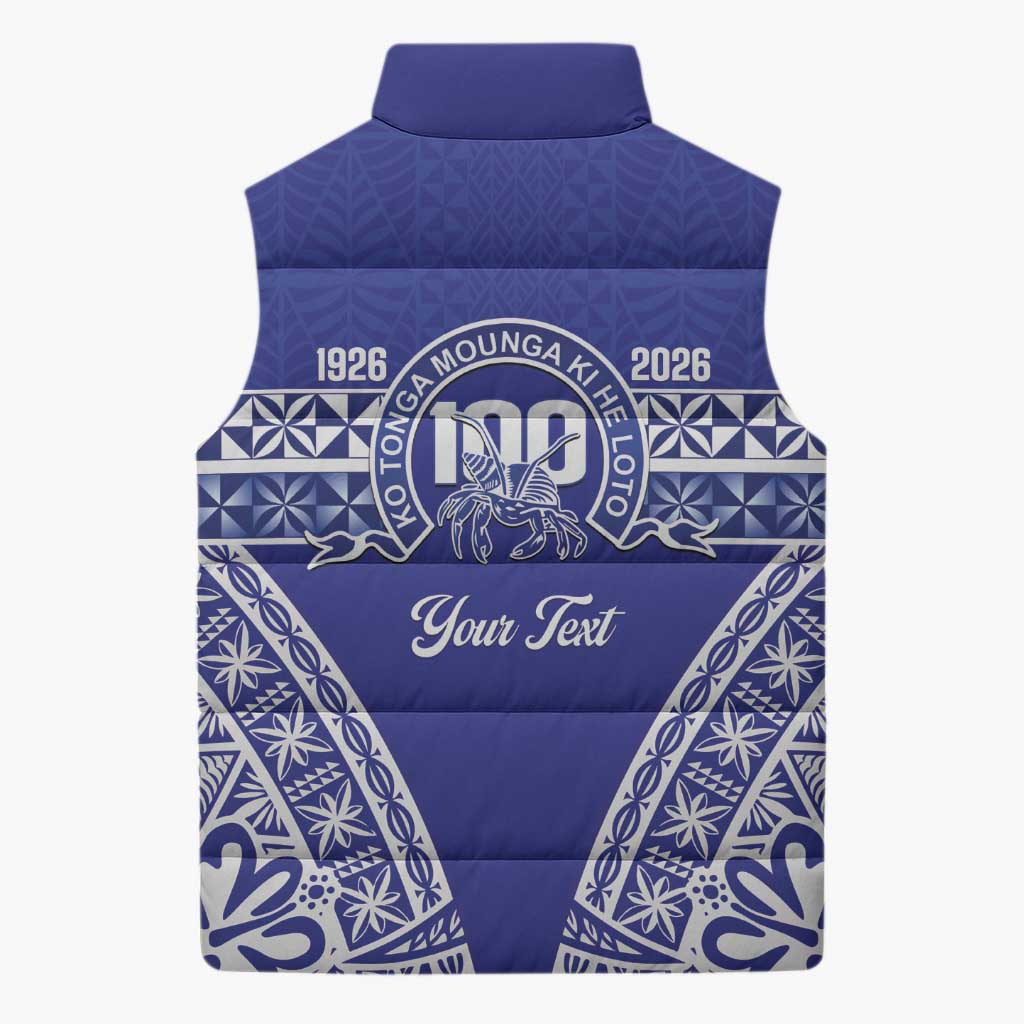 Personalised Queen Salote College Sleeveless Puffer Jacket Kolisi Fefine 100th Anniversary Kupesi Blue - Polynesian Pride