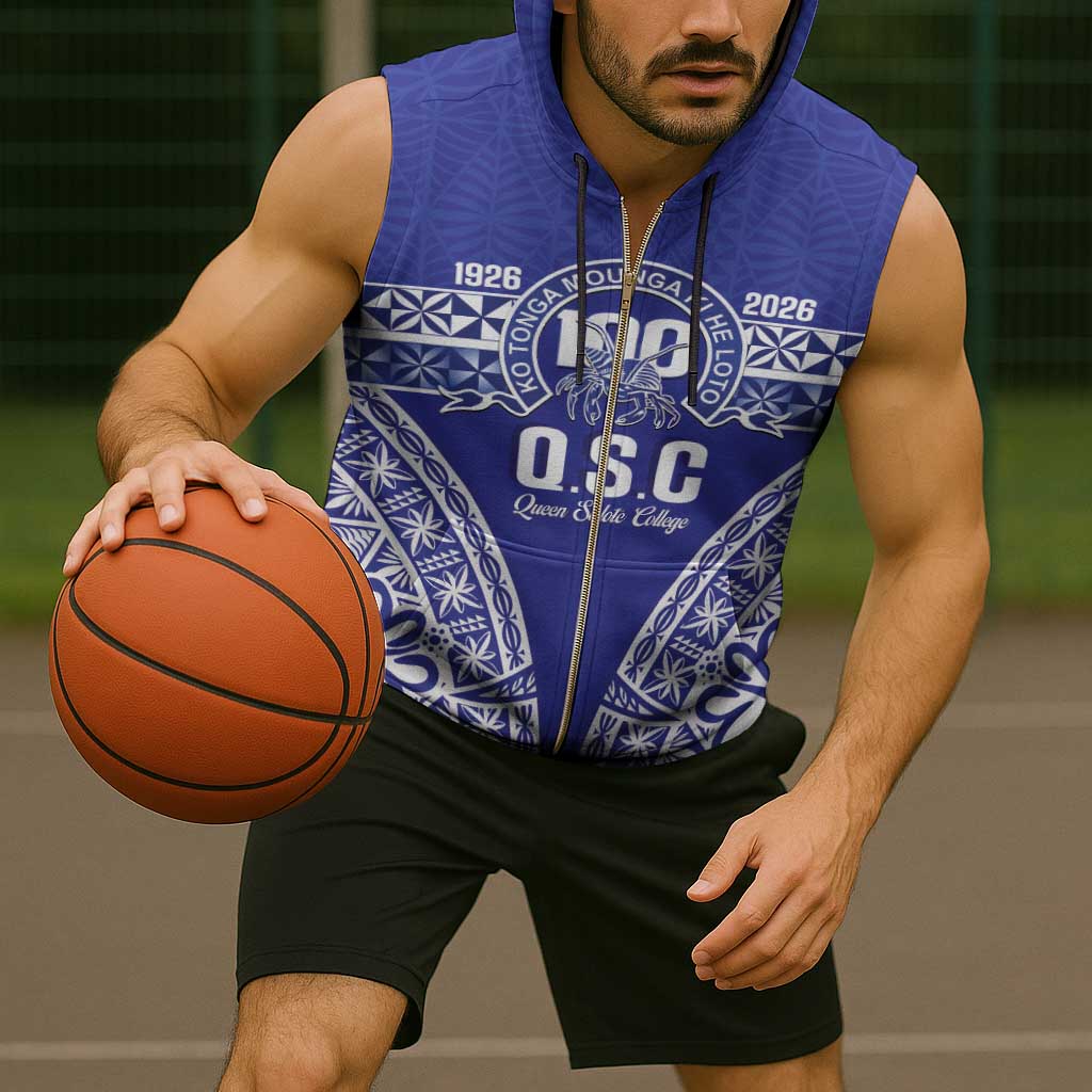 Personalised Queen Salote College Sleeveless Zip Hoodie Kolisi Fefine 100th Anniversary Kupesi Blue - Polynesian Pride