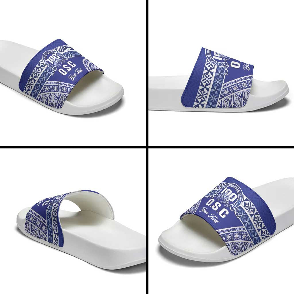Personalised Queen Salote College Slide Sandals Kolisi Fefine 100th Anniversary Kupesi Blue - Polynesian Pride