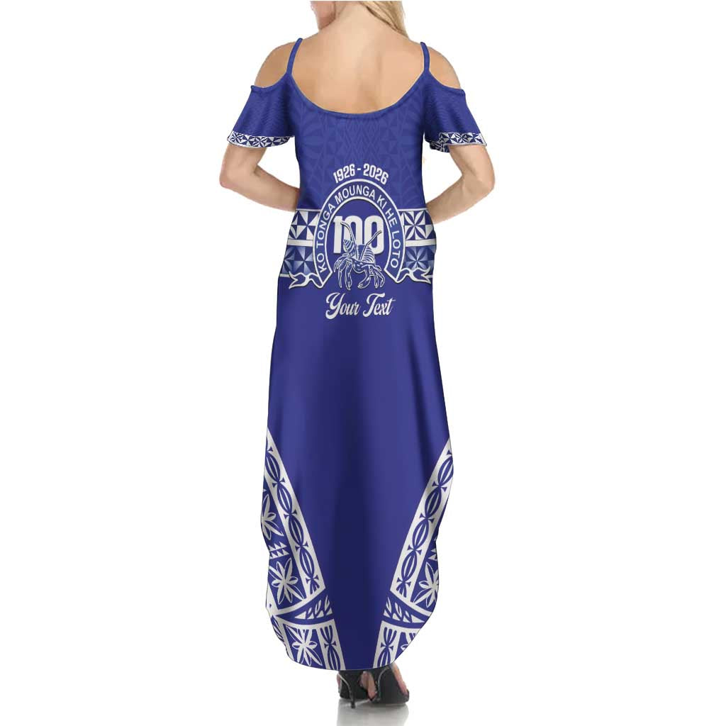 Personalised Queen Salote College Summer Maxi Dress Kolisi Fefine 100th Anniversary Kupesi Blue - Polynesian Pride