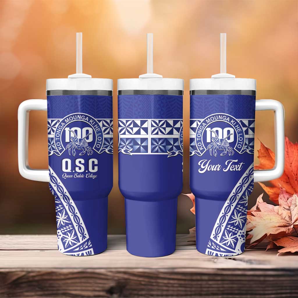 Personalised Queen Salote College Tumbler With Handle Kolisi Fefine 100th Anniversary Kupesi Blue - Polynesian Pride