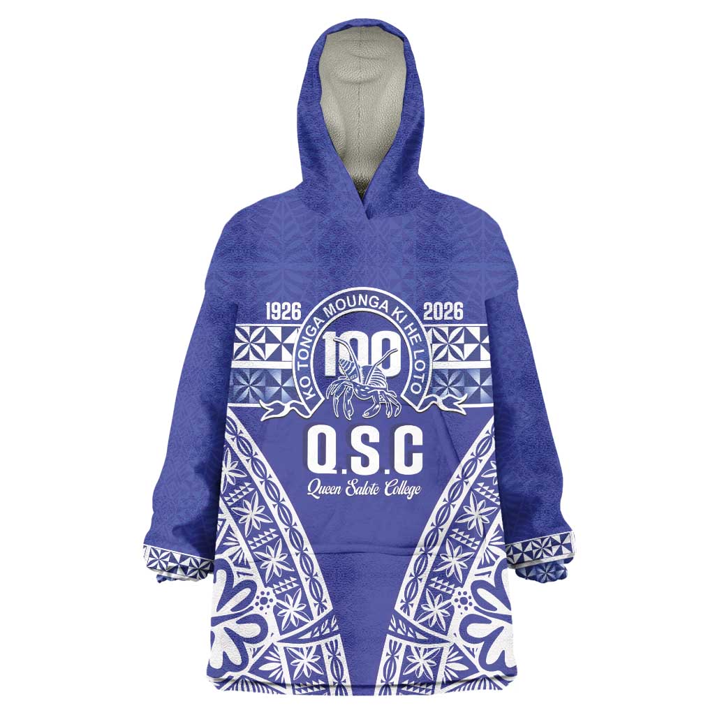 Personalised Queen Salote College Wearable Blanket Hoodie Kolisi Fefine 100th Anniversary Kupesi Blue - Polynesian Pride