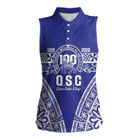 Personalised Queen Salote College Women Sleeveless Polo Shirt Kolisi Fefine 100th Anniversary Kupesi Blue - Polynesian Pride