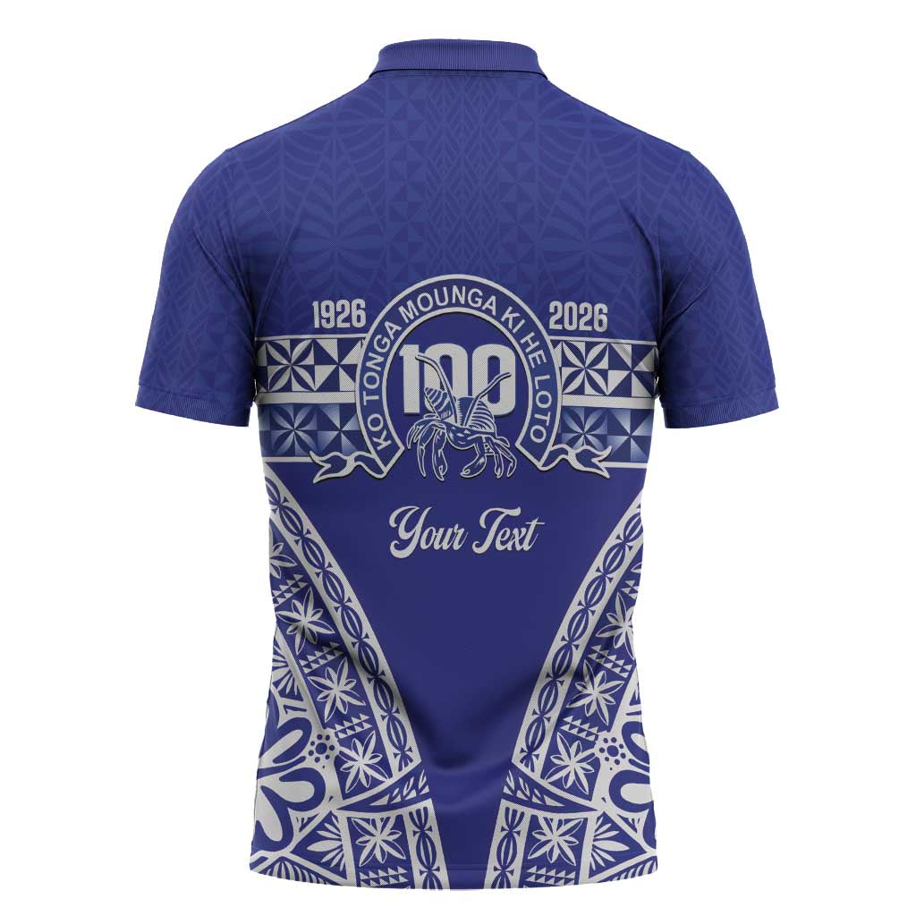 Personalised Queen Salote College Zipper Polo Shirt Kolisi Fefine 100th Anniversary Kupesi Blue - Polynesian Pride
