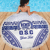 Personalised Queen Salote College Beach Blanket Kolisi Fefine 100th Anniversary Kupesi White - Polynesian Pride