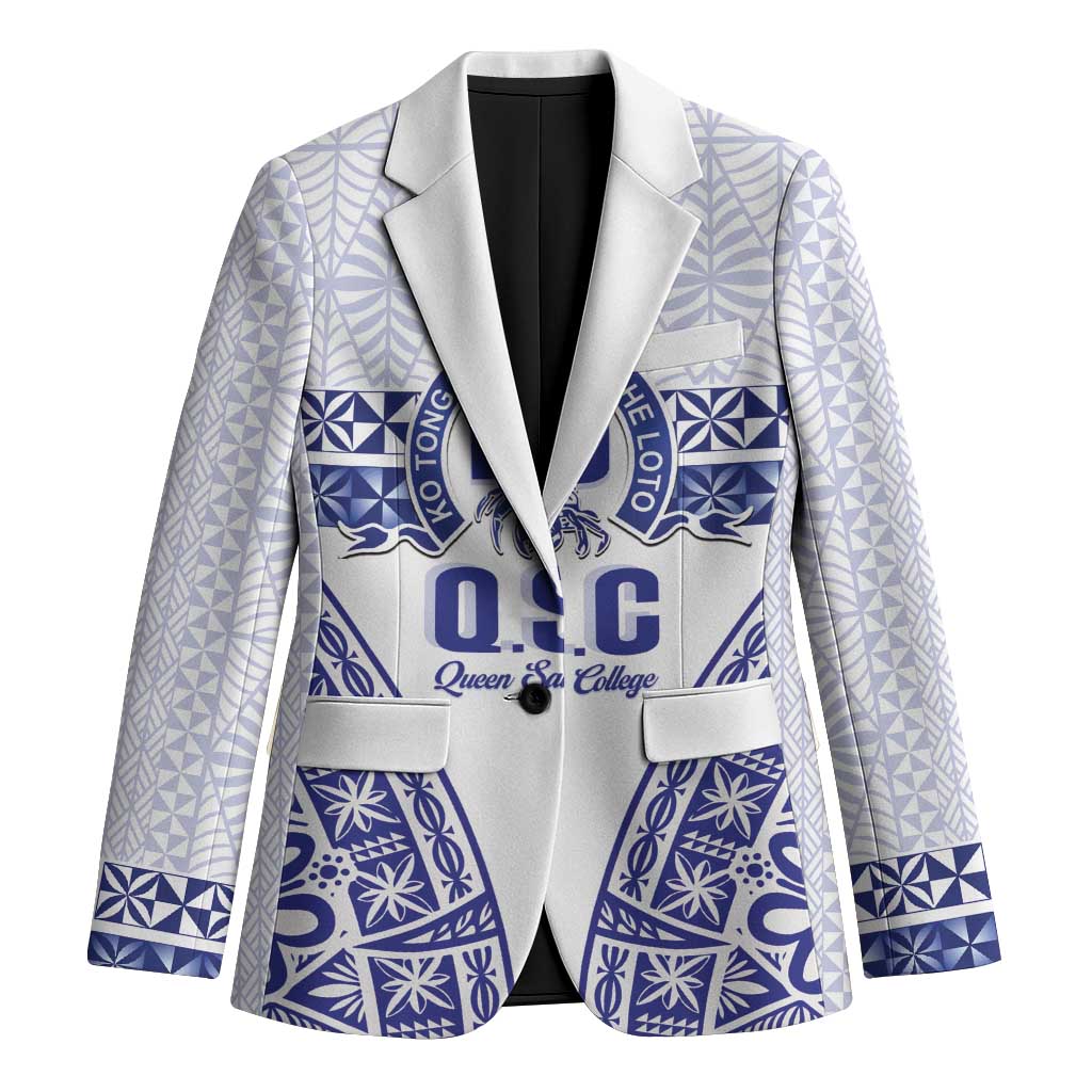 Personalised Queen Salote College Blazer Kolisi Fefine 100th Anniversary Kupesi White - Polynesian Pride