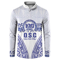 Personalised Queen Salote College Button Sweatshirt Kolisi Fefine 100th Anniversary Kupesi White - Polynesian Pride