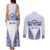Personalised Queen Salote College Couples Matching Tank Maxi Dress and Long Sleeve Button Shirt Kolisi Fefine 100th Anniversary Kupesi White - Polynesian Pride