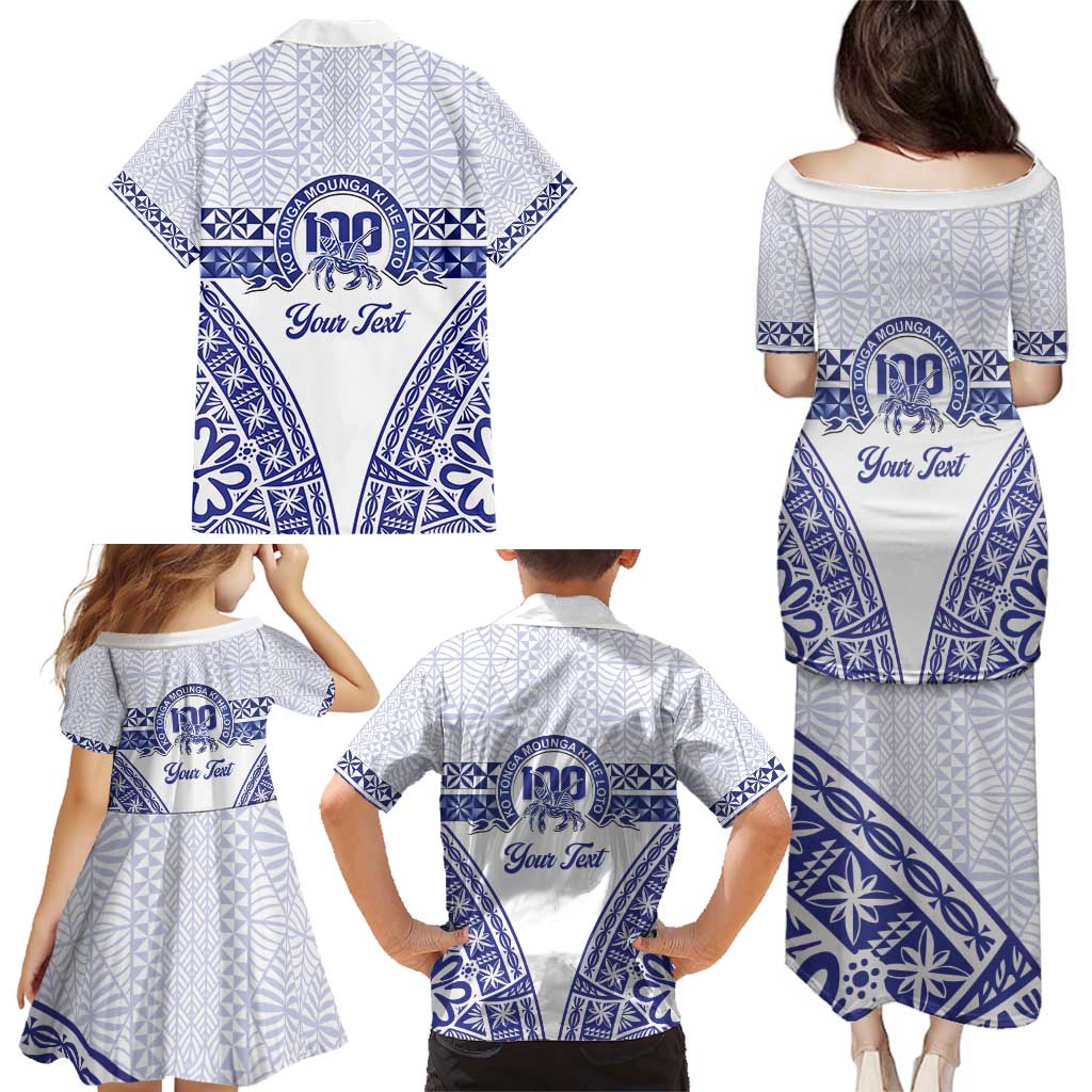 Personalised Queen Salote College Family Matching Puletasi and Hawaiian Shirt Kolisi Fefine 100th Anniversary Kupesi White - Polynesian Pride