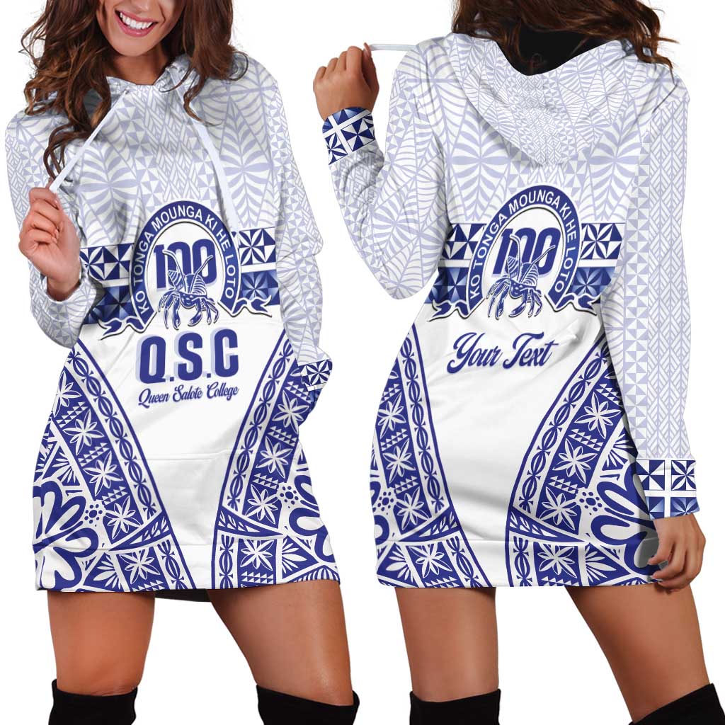 Personalised Queen Salote College Hoodie Dress Kolisi Fefine 100th Anniversary Kupesi White - Polynesian Pride