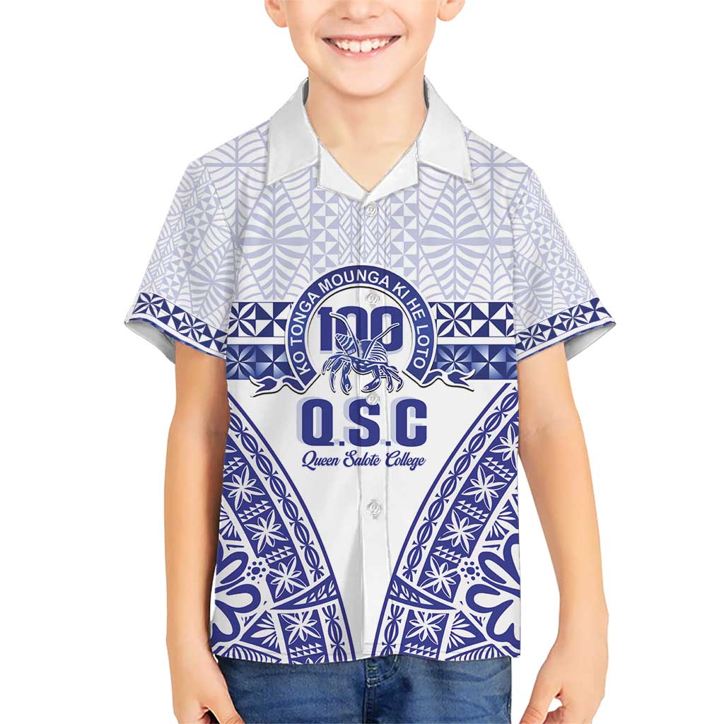 Personalised Queen Salote College Kid Hawaiian Shirt Kolisi Fefine 100th Anniversary Kupesi White - Polynesian Pride