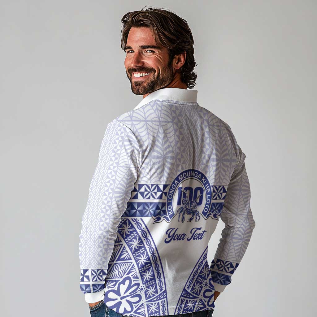 Personalised Queen Salote College Long Sleeve Polo Shirt Kolisi Fefine 100th Anniversary Kupesi White - Polynesian Pride