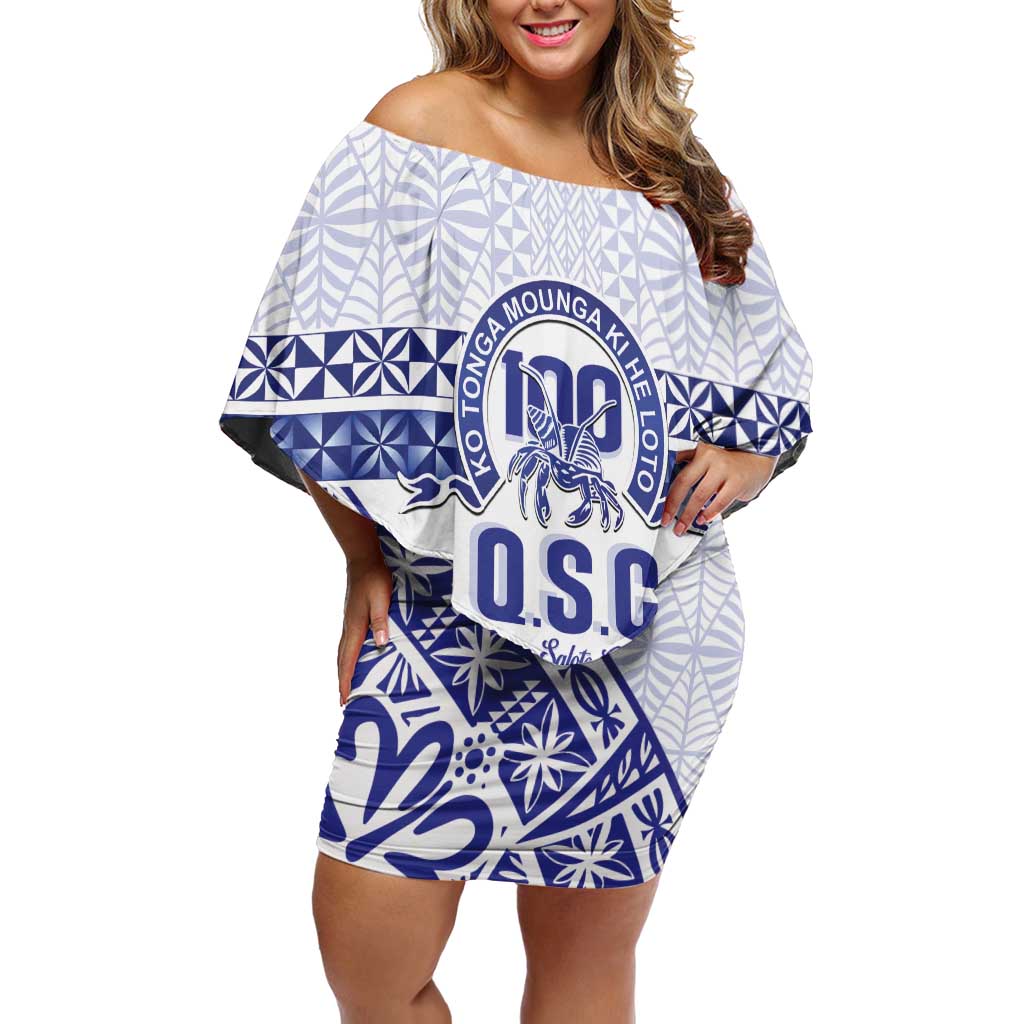 Personalised Queen Salote College Off Shoulder Short Dress Kolisi Fefine 100th Anniversary Kupesi White - Polynesian Pride