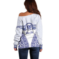 Personalised Queen Salote College Off Shoulder Sweater Kolisi Fefine 100th Anniversary Kupesi White - Polynesian Pride