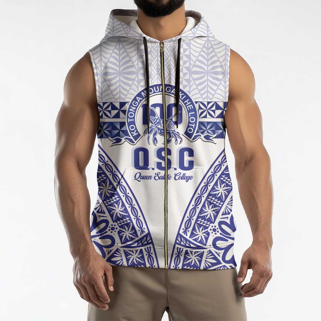 Personalised Queen Salote College Sleeveless Zip Hoodie Kolisi Fefine 100th Anniversary Kupesi White - Polynesian Pride