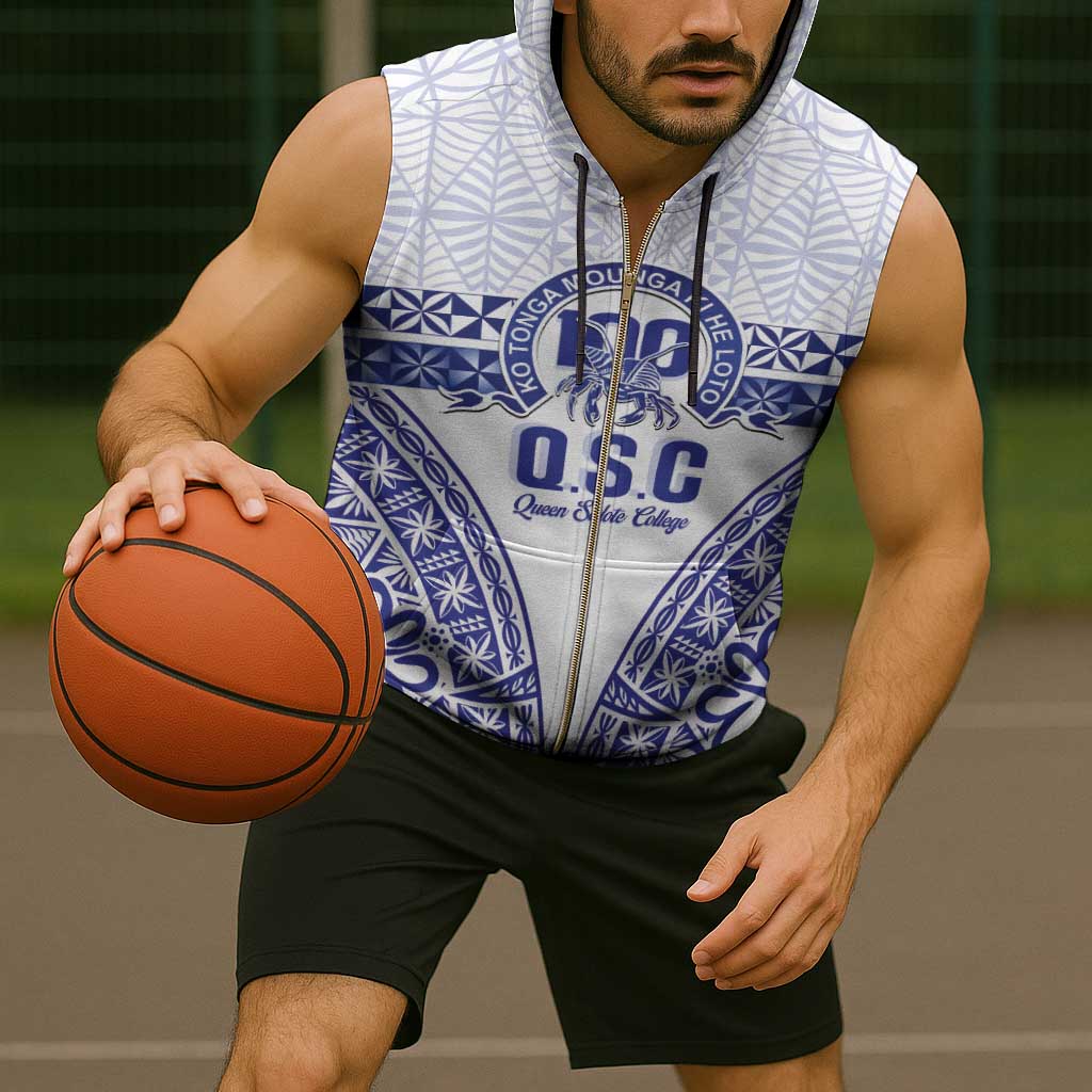 Personalised Queen Salote College Sleeveless Zip Hoodie Kolisi Fefine 100th Anniversary Kupesi White - Polynesian Pride