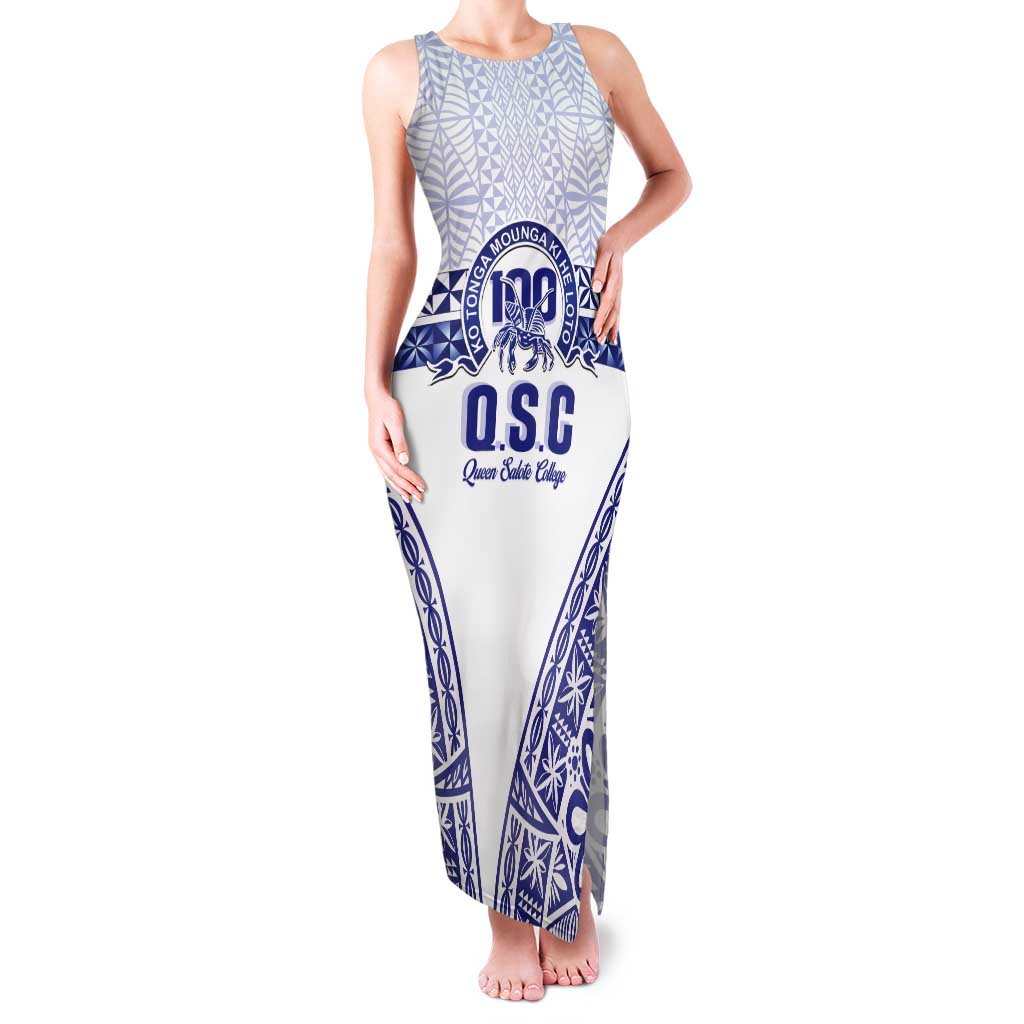 Personalised Queen Salote College Tank Maxi Dress Kolisi Fefine 100th Anniversary Kupesi White - Polynesian Pride
