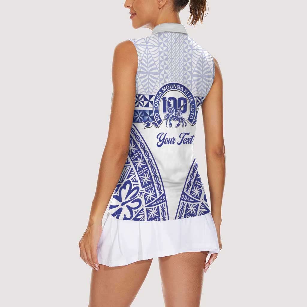 Personalised Queen Salote College Women Sleeveless Polo Shirt Kolisi Fefine 100th Anniversary Kupesi White - Polynesian Pride