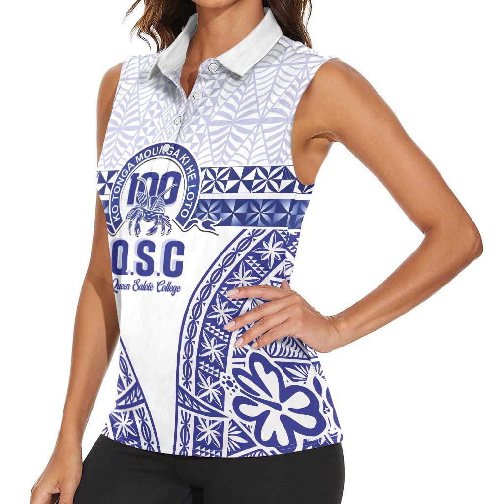 Personalised Queen Salote College Women Sleeveless Polo Shirt Kolisi Fefine 100th Anniversary Kupesi White - Polynesian Pride