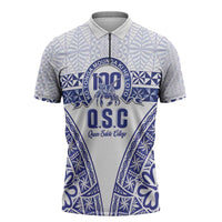 Personalised Queen Salote College Zipper Polo Shirt Kolisi Fefine 100th Anniversary Kupesi White - Polynesian Pride