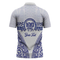 Personalised Queen Salote College Zipper Polo Shirt Kolisi Fefine 100th Anniversary Kupesi White - Polynesian Pride
