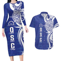 Personalised Queen Salote College Couples Matching Long Sleeve Bodycon Dress and Hawaiian Shirt QSC Est 1926 Ngatu Pattern - Polynesian Pride