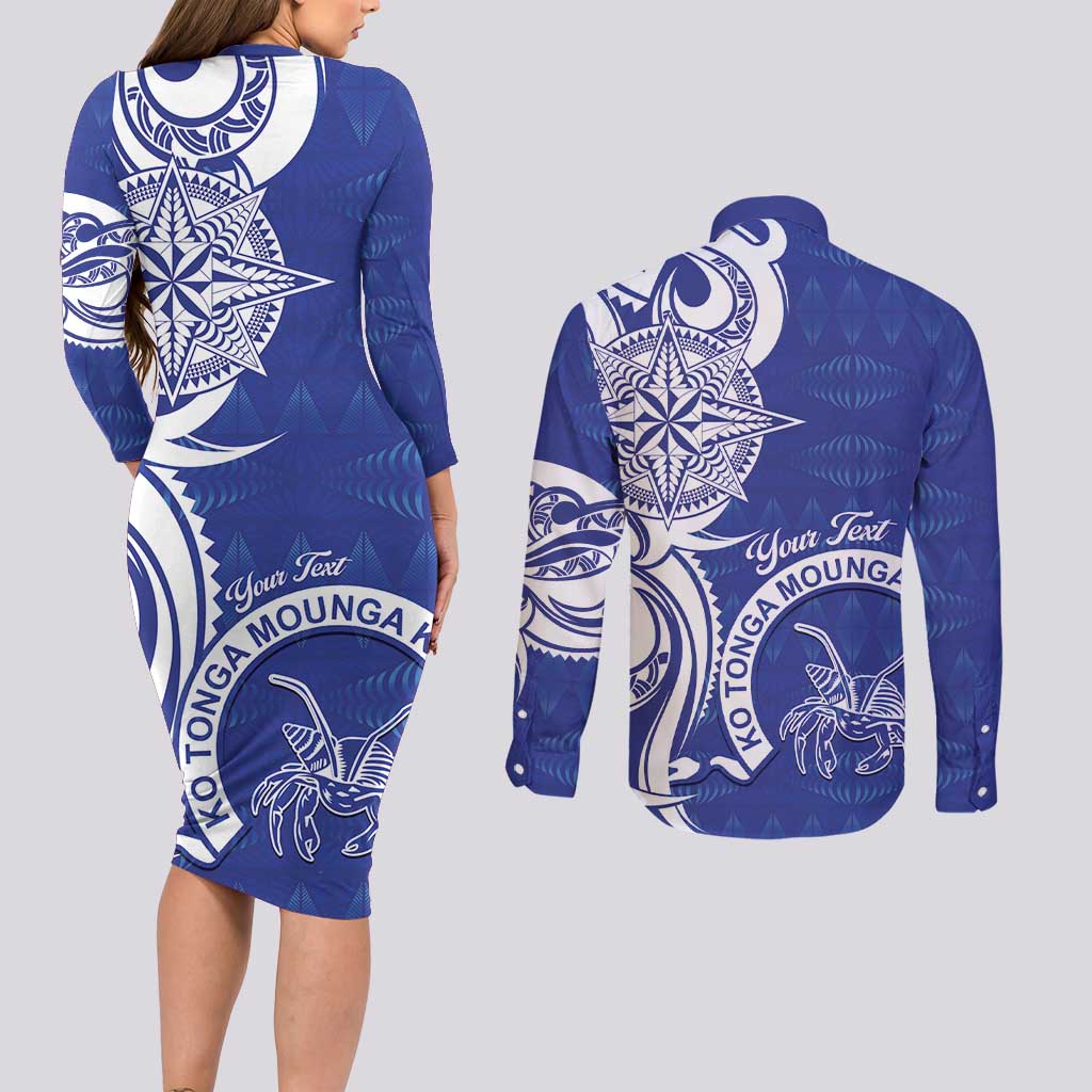Personalised Queen Salote College Couples Matching Long Sleeve Bodycon Dress and Long Sleeve Button Shirt QSC Est 1926 Ngatu Pattern - Polynesian Pride