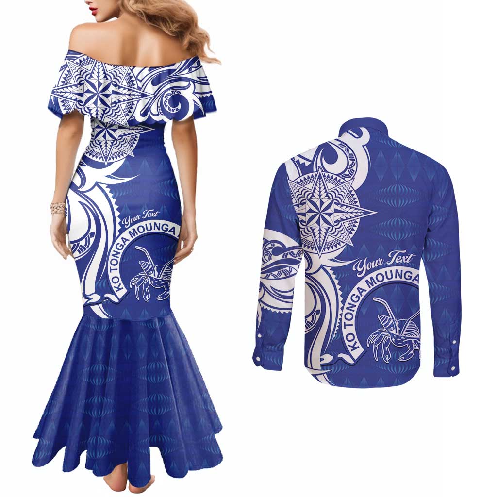 Personalised Queen Salote College Couples Matching Mermaid Dress and Long Sleeve Button Shirt QSC Est 1926 Ngatu Pattern - Polynesian Pride