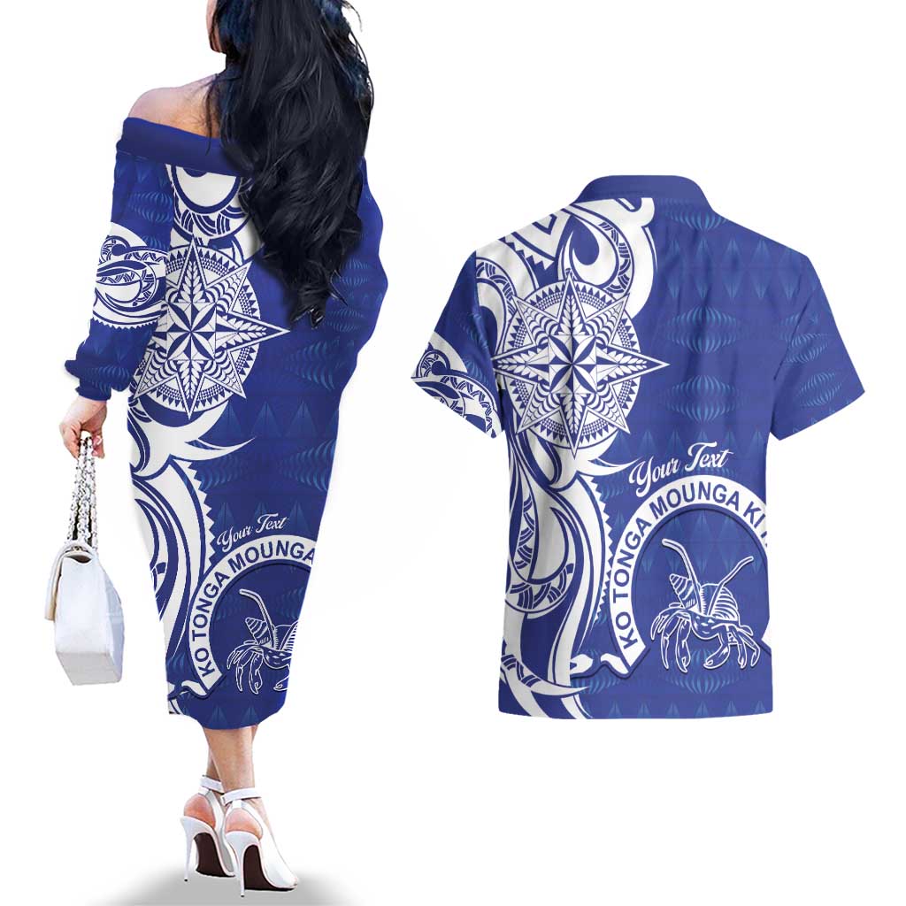 Personalised Queen Salote College Couples Matching Off The Shoulder Long Sleeve Dress and Hawaiian Shirt QSC Est 1926 Ngatu Pattern - Polynesian Pride