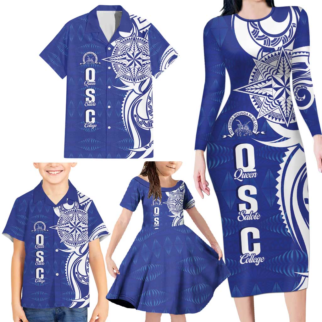 Personalised Queen Salote College Family Matching Long Sleeve Bodycon Dress and Hawaiian Shirt QSC Est 1926 Ngatu Pattern - Polynesian Pride