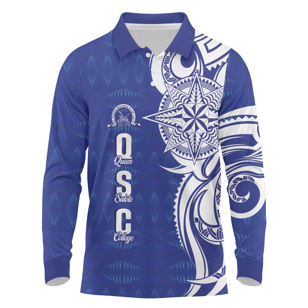 Personalised Queen Salote College Long Sleeve Polo Shirt QSC Est 1926 Ngatu Pattern - Polynesian Pride